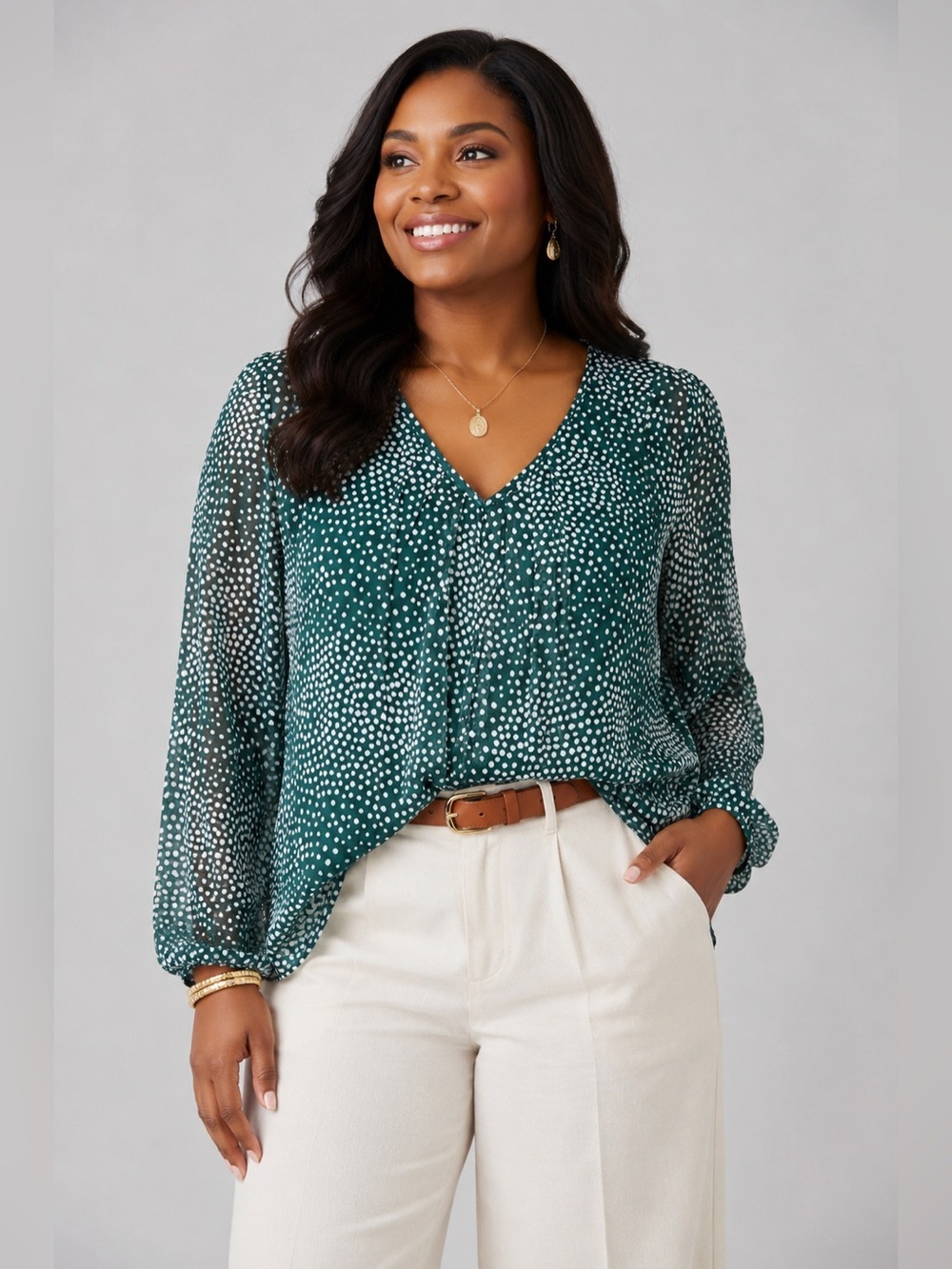 Boden Aubrey Jersey Green Polka Dot Blouse Top size 4